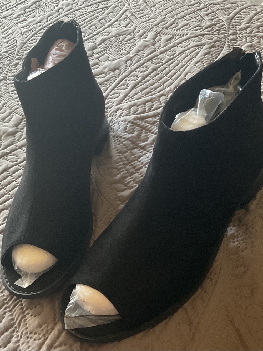 Journee Collection Women’s Black Peep-Toe Ankle Boots - Sleek Suede Look Size 12